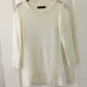 The Limited Cream Winter White Knit Sequined Sweater Sz S